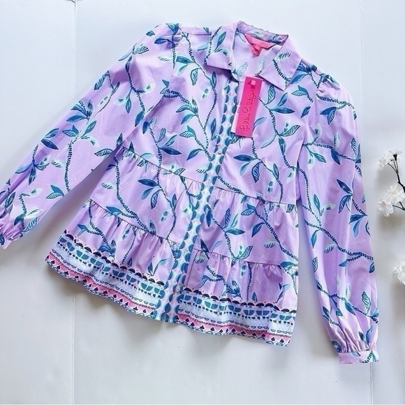 Lilly Pulitzer Women’s Kennia Stretch Top Purple Iris Slathouse Jungle - Picture 3 of 5